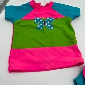 Kavkas  Girl Swimsuit Pink 2 Piece Bathing Suit Cute Short Sleeve Rash Guard